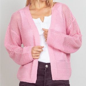 NEW Very J Pink Chunky Crochet Knit Open Front Long Sleeve Cardigan Sweater